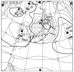 1月19日　風向：北　風速：17m/s　新雪：3cm